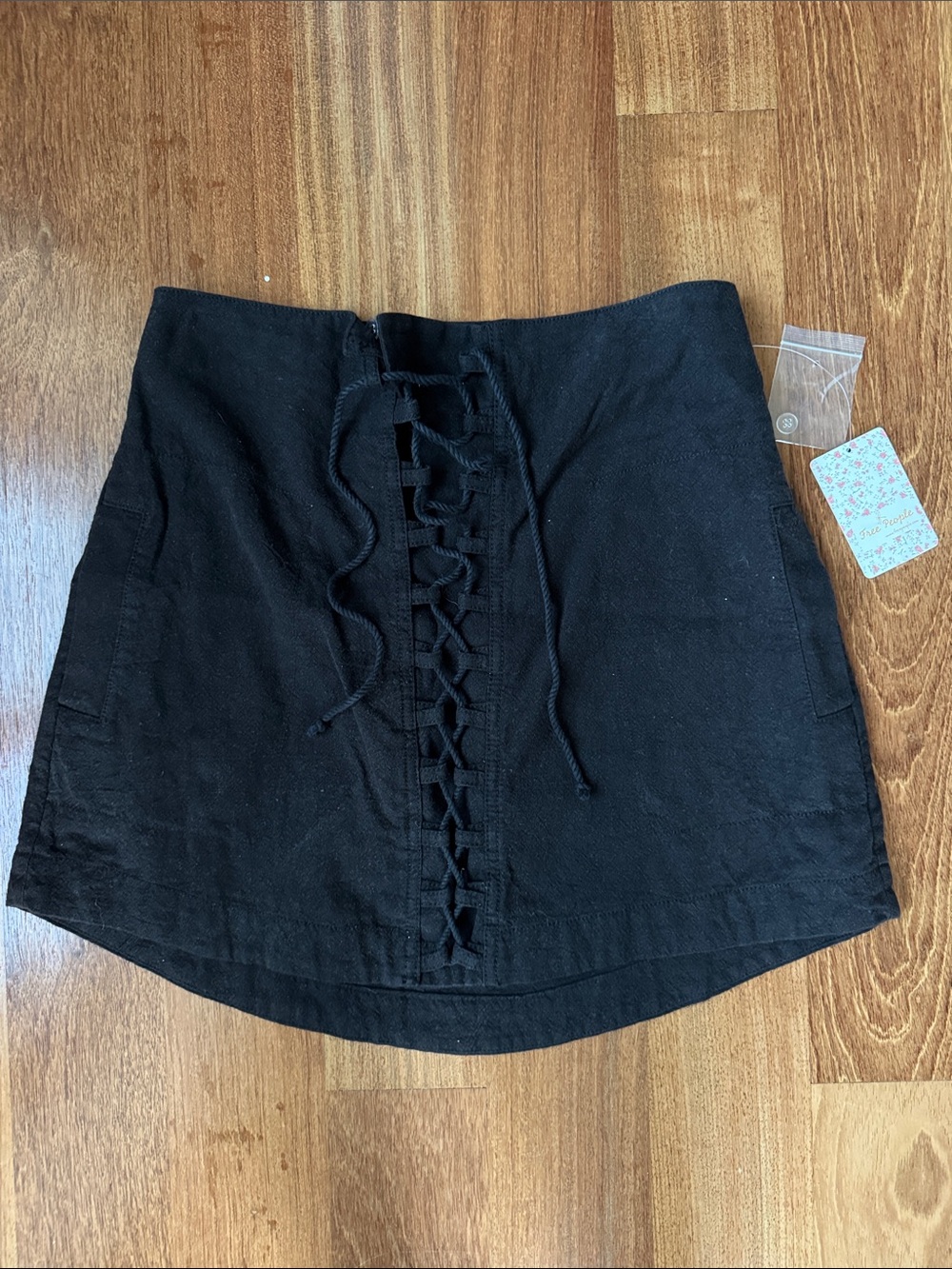 Free People Black Front Lace-Up Mini Skirt